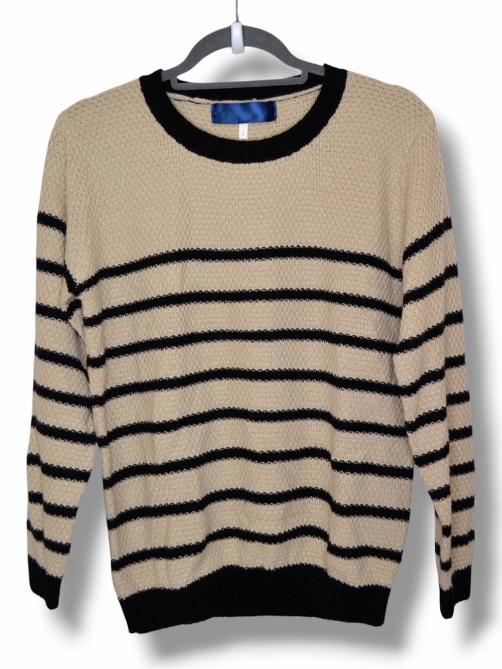 Blue Rain Cream Lightweight Crew Neck Striped Sweater